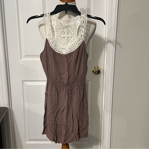 Brown Sleeveless Dress with Lace Detail